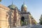 Zagreb, Croatia - Aug 9, 2020: exteririor entrance view of Mirogoj cemetery renovation after 2020 earthquake