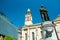 Zagreb, Croatia, Flowers square, monument of Croatian poet Petar Preradovic and Serbian orthodox church