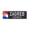 Zagreb Croatia road sign. Wide poster outline on blue metal sign board. Vector illustration.