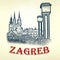 Zagreb illustration. Historic Zagreb towers black sketch view wit city name