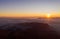 Zagreb Skyline in Croatia. Sunset Light Colorful Sky in Background. View from the top of Medvednica Mountain.  Haze Background