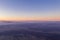 Zagreb Skyline in Croatia. Sunset Light Colorful Sky in Background. View from the top of Medvednica Mountain.  Haze Background