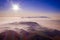 Zagreb Skyline in Croatia. Sunset Light Colorful Sky in Background. View from the top of Medvednica Mountain.  Haze Background