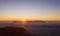 Zagreb Skyline in Croatia. Sunset Light Colorful Sky in Background. View from the top of Medvednica Mountain.  Haze Background