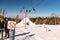 Zakopane,Gubalowka Poland - February 19, 2019. A single ski lift for skiers at the top of Gubalowka mountain in Zakopane. Ski scho