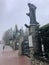 ZAKOPANE, POLAND - 13.10.2021: snowing and Sanctuary of Our Lady of Fatima in Zakopane