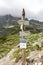 ZAKOPANE POLAND 21 JULY 2013: Sinpost, Polish Tatra Mountains paths to Morskie Oko Lake and Szpiglasowa Pass, Poland.