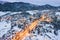 Zakopane in winter, cityscape in snow, aerial drone view