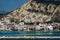 Zakynthos, Greece island capital sea view with low rise waterfront buildings.