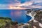 Zakynthos in Greece, Keri cliffs and Ionian sea at sunset