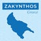 Zakynthos island map, very popular travel destination for summer vacation in Greece