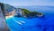 Zakynthos shipwreck beach. Navagio Bay panorama with no boats an