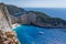 Zakynthos Shipwreck Navagio beach cove with luxury yachts view from cliff observation view point