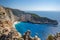 Zakynthos Shipwreck Navagio beach cove with luxury yachts view from cliff observation view point