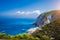 Zakynthos steep coastline, limestone cliffs on the western part of island. Greece