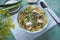 Zama, romanian and moldavian chicken soup with noodle. Traditional hangover soup.