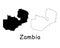 Zambia Country Map. Black silhouette and outline isolated on white background. EPS Vector