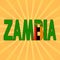 Zambia flag text with sunburst illustration