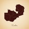 Zambia region map: retro style brown outline on.