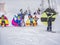 Zams, Austria - 22 Februar 2015: Children in ski school. Ski resort Landeck. Ski instructor with children on slope