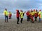 Zandvoort, The Netherlands - 1 Januari 2019: traditional New Years Dive Nieuwjaarsduik. Dancing water rescue team Reddingsbrigade