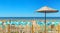 Zandvoort, Netherlands - August 12. 2022: Beautiful dutch north sea coast landscape, relaxing sand beach, ocean horizon, blue