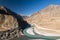 Zanskar river joining Indus river in Ladakh, India