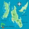 Zanzibar Archipelago. Realistic illustration of islands Unguja Island, Pemba Island, Mafia Island.