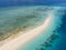 Zanzibar. Empty beach at Snow-white sand bank of Nakupenda Island. Appearing just a few hours in a day. Aerial drone