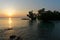 Zanzibar Island coast Tanzania, Zanzibar Archipelago. Typical local aboriginal boats in the evenind and the dusk. Ocean with the