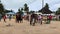 ZANZIBAR, TANZANIA - JANUARY 2020: Regular Africal Life. Villagers playing Soccer on the Village Center Square
