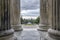 Zappeion, Athens - Greece. Looking through the columns of the Zappeion Megaron we see the park in front of it with the fountain an