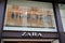 Zara logo brand and text sign front of clothes store of fashion spanish shop