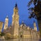 Zaragoza - The Basilica del Pilar church at dusk