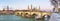 Zaragoza - The panorama of bridge Puente de Piedra and Basilica del Pilar in the morning light