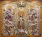 ZARAGOZA, SPAIN - MARCH 3, 2018: The polychome carved relief of Coronation of Virgin Mary in church BasÃ­lica de Santa Engracia