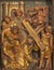 ZARAGOZA, SPAIN - MARCH 3, 2018: The polychome carved renaissance relief of Jesu under cross with his mother Mary