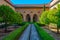 Zaragoza, Spain, May 30, 2022: A small courtyard of Aljaferia pa