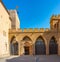 Zaragoza, Spain, May 30, 2022: A small courtyard of Aljaferia palace in Zaragoza, Spain