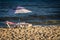 Zatoka beach at evening time in September. Odessa region, Zatoka, Ukraine