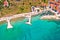 Zaton beach and small harbor aerial view,