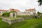 Zbarazh, Ukraine - 06 JULY 2017: Main view to fortress in Zbarazh, Ternopil region, West Ukraine (panorama of castle)