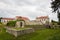 Zbarazh, Ukraine - 06 JULY 2017: Main view to fortress in Zbarazh, Ternopil region, West Ukraine (panorama of castle)