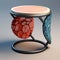 Zbrush Style Stool With Blue And Red Pattern