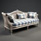 Zbrush Style Wicker Sofa With Blue And White Checkered Pillows