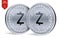 Zcash. Crypto currency. 3D isometric Physical coins. Digital currency. Silver coins with Zcash symbol isolated on white background
