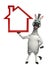 Zebra cartoon character with home sign