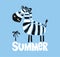 Zebra cool summer t-shirt print. African animal with slogan. Beach funny child wear illustration. Vacation