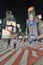 Zebra crossing night view. Shibuya district. Tokyo. Japan