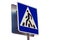 Zebra crossing, pedestrian cross warning traffic sign in blue and pole. isolated